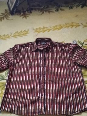 mecca Men's Vertical Stripe Button-Down Shirt in Burgundy and Brown